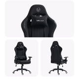 The product is an ergonomic office chair designed for gaming, specifically the Uvi Chair model. The images showcase the chair from multiple angles, highlighting its sleek black design, adjustable armrests, and a supportive headrest pillow with the Uvi Chair logo. The chair features a modern racing-style design, emphasizing comfort and support for long hours of use.