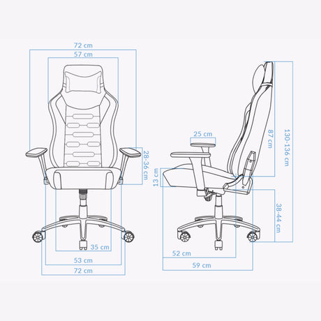 The product is an ergonomic office chair, specifically the UVI Elegant Business model. The image displays a technical drawing of the chair from two angles, highlighting its dimensions and features such as adjustable height and armrests. The design appears modern and supportive, suitable for long hours of use in an office setting.