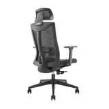 The product is an ergonomic office chair, specifically the UVI Focus model. The image shows the chair from the back, highlighting its sleek design with a mesh backrest, adjustable armrests, and a five-point base with wheels for mobility. The overall aesthetic is modern and functional, suitable for office environments.