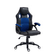 The product is an ergonomic gaming chair from the brand UVI Chair, model Storm Blue. The chair features a sleek design with a combination of black and blue colors, a high backrest with cutouts for ventilation, and adjustable armrests, making it suitable for long gaming sessions or office use.