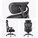 The product is an ergonomic office chair, specifically the UVI Focus Pro model. The image showcases various angles of the chair, highlighting its sleek design, breathable mesh backrest, and adjustable armrests, emphasizing comfort and support for long hours of use.