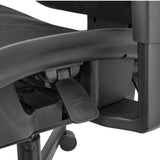 The product is an ergonomic office chair, specifically the UVI Focus Pro model. The image shows a close-up view of the chair's armrest and adjustment lever, highlighting its ergonomic design features. The materials appear to be durable, with a focus on comfort and functionality.