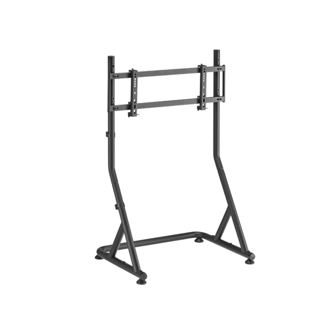 The product is a standalone monitor stand designed for racing simulations. It is from the brand UVI and is likely intended to hold a television or monitor securely. The image shows a sturdy, black metal frame with adjustable mounting brackets for attaching a screen, designed for stability and ergonomic use in a gaming or simulation setup.