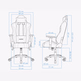 The image depicts a gaming chair, specifically the UVI X Hajduk model. It features an ergonomic design with adjustable armrests and a high back for support. The dimensions are clearly outlined, indicating its size and structure, making it suitable for gamers seeking comfort during extended use.