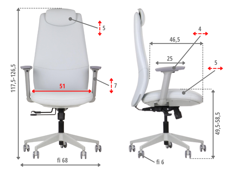 SELLA – Grey / grey frame – Dimensions and adjustment ranges