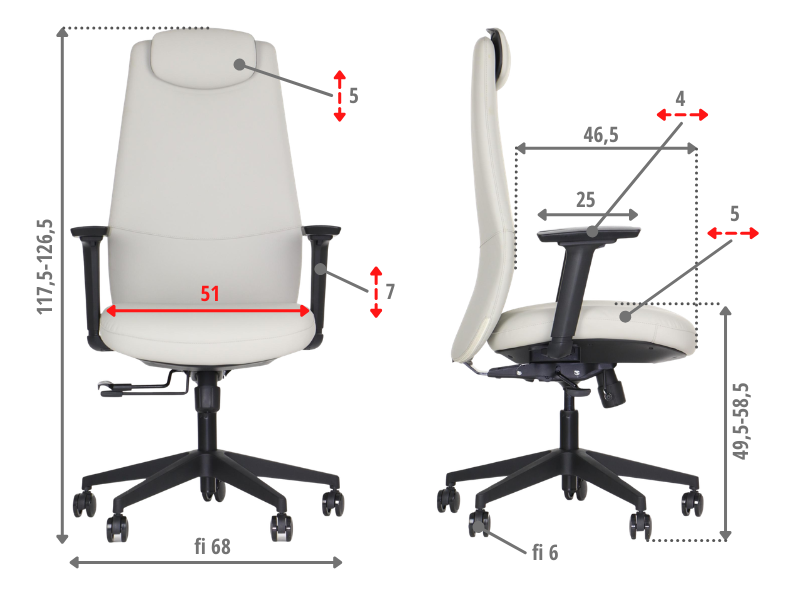 SELLA – Beige / black frame – Dimensions and adjustment ranges