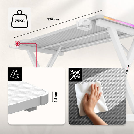 Huzaro Hero 2.3 RGB White 120 cm gaming desk - image 14