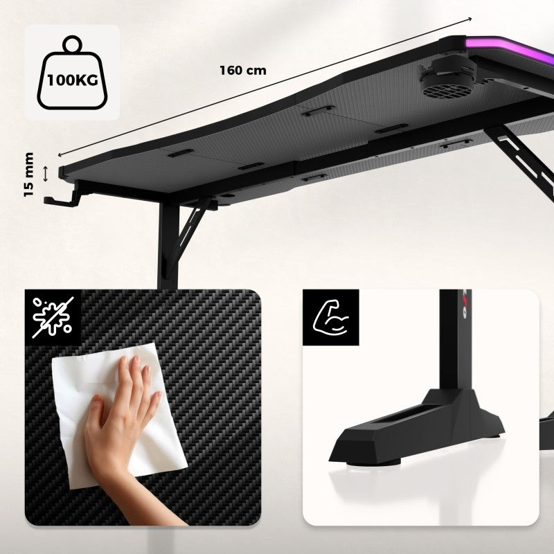 Huzaro Hero 4.6 RGB Black 160 cm gaming desk - image 5