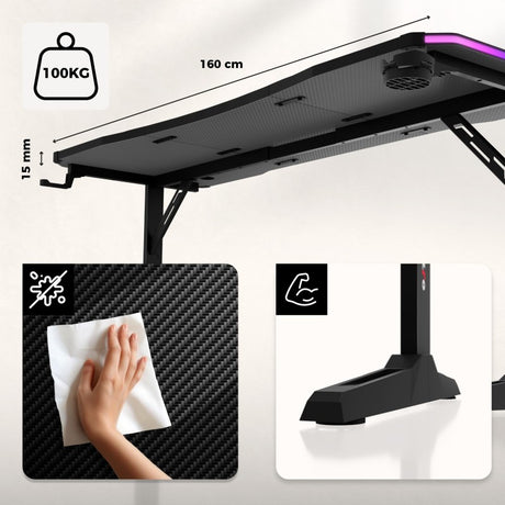Huzaro Hero 4.6 RGB Black 160 cm gaming desk - image 5