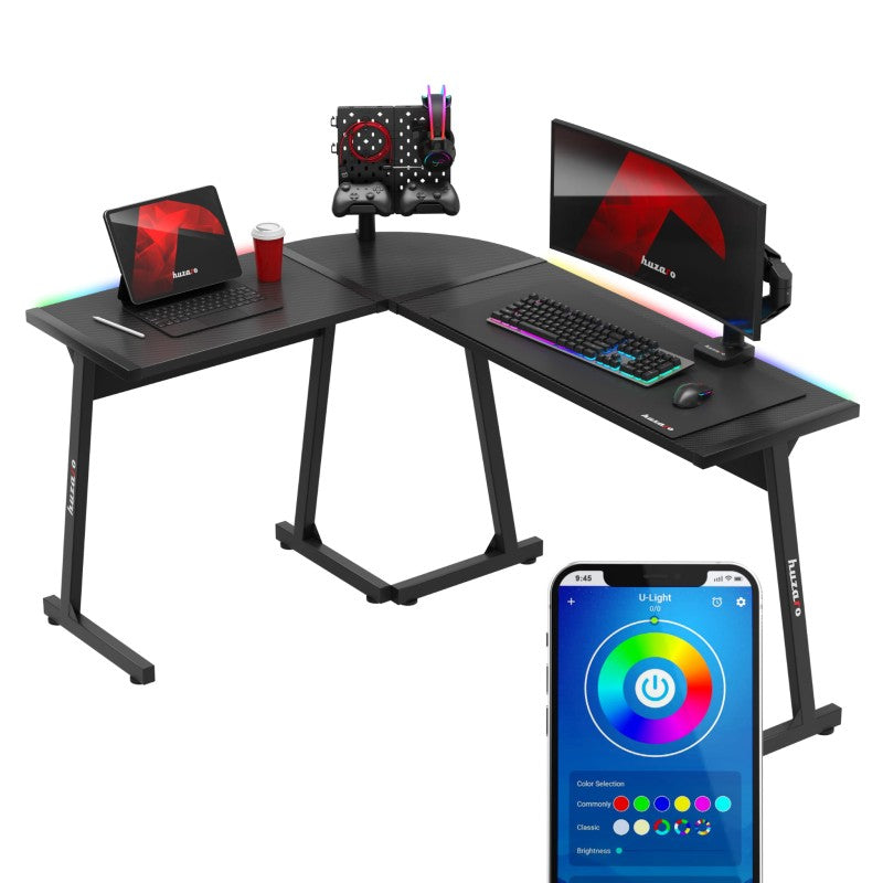 Huzaro Hero 6.0 RGB Black 147 cm corner gaming desk - image 1