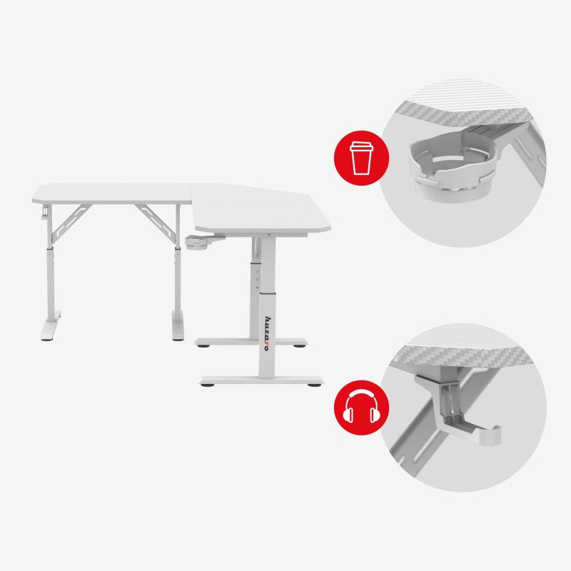 Huzaro Hero 7.3 White 140 cm adjustable corner gaming desk - image 13