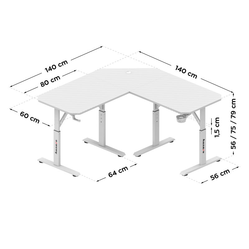 Huzaro Hero 7.3 White 140 cm adjustable corner gaming desk - image 17