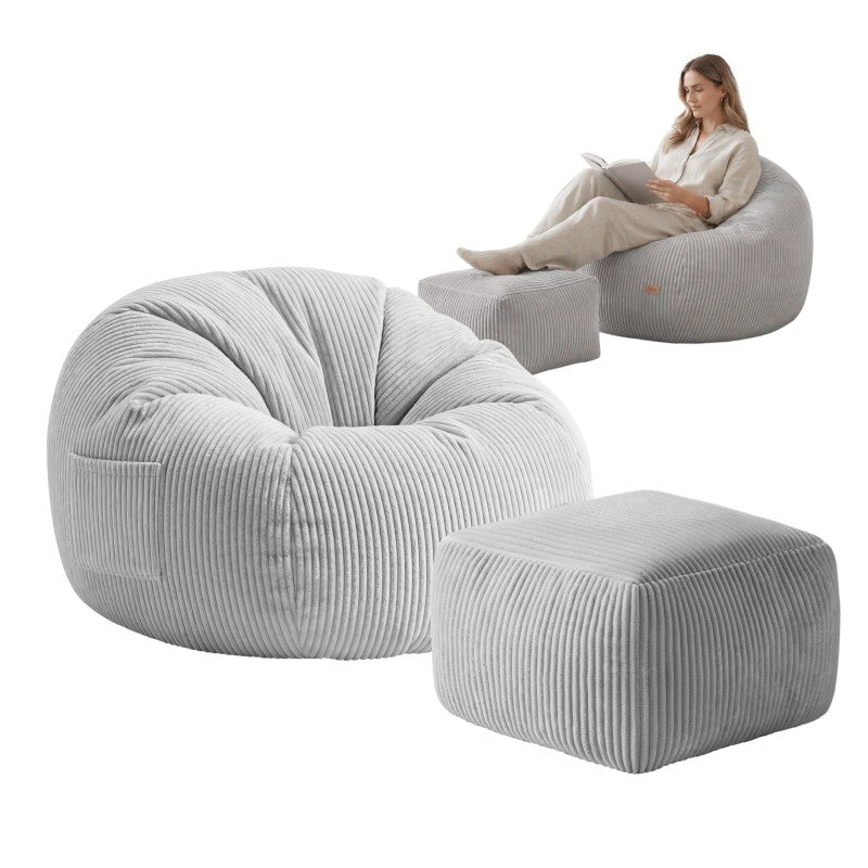 Mark Adler Corduroy pouffe armchair with footrest Comfy 3.0 Grey - image 5