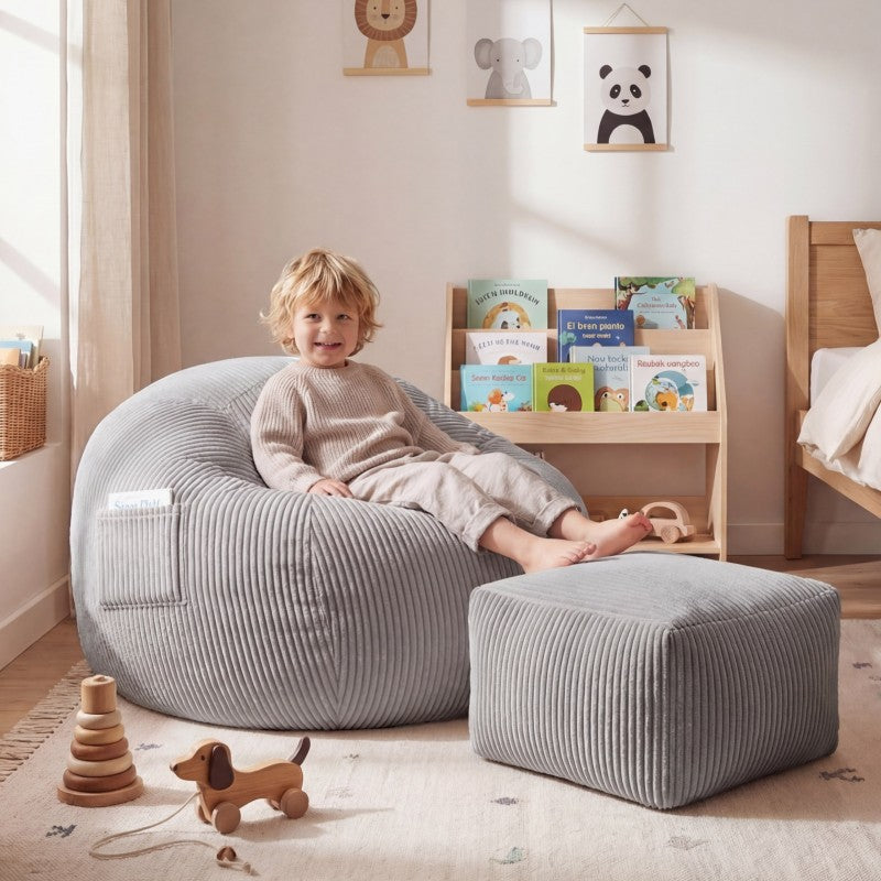 Mark Adler Corduroy pouffe armchair with footrest Comfy 3.0 Grey - image 9